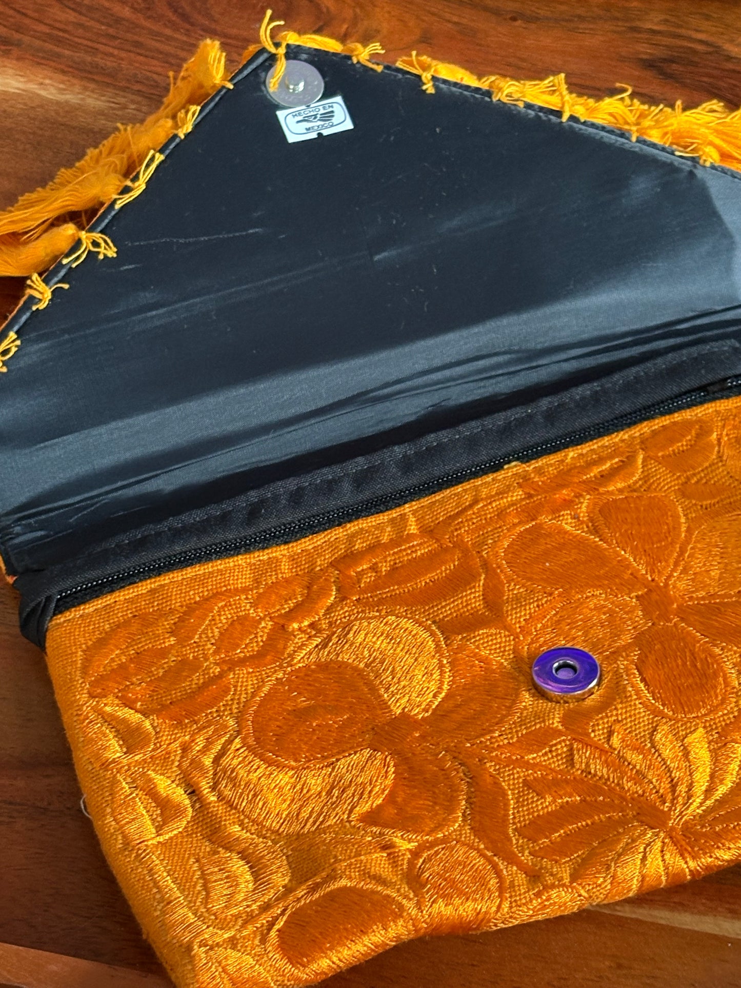 Golden Brocade Tassel Clutch - Festive Fall Elegance