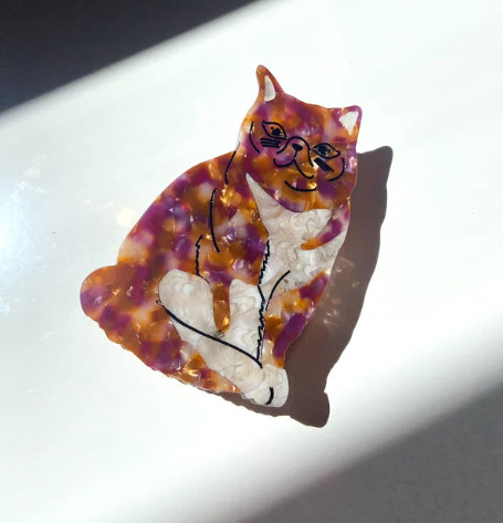 🐾 Hand-painted Exotic Tabby Cat Barrette Hair Clip