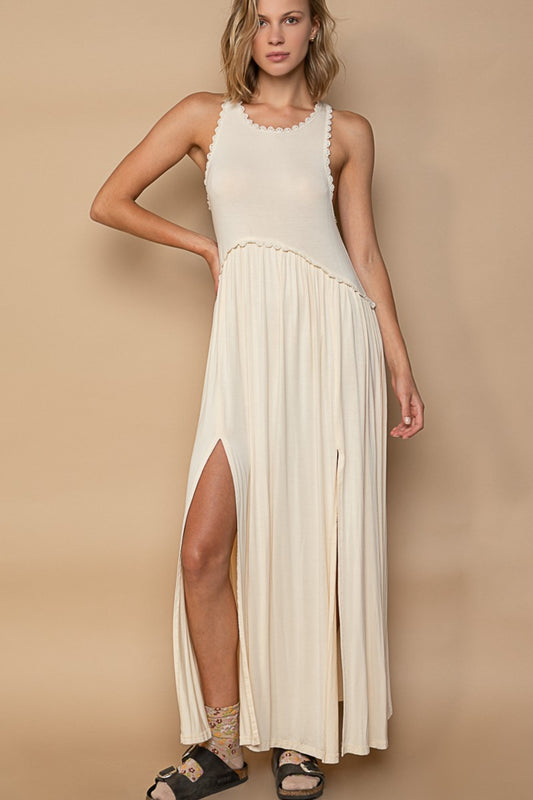 Put it in Neutral Sleeveless Front Slit Maxi Dress