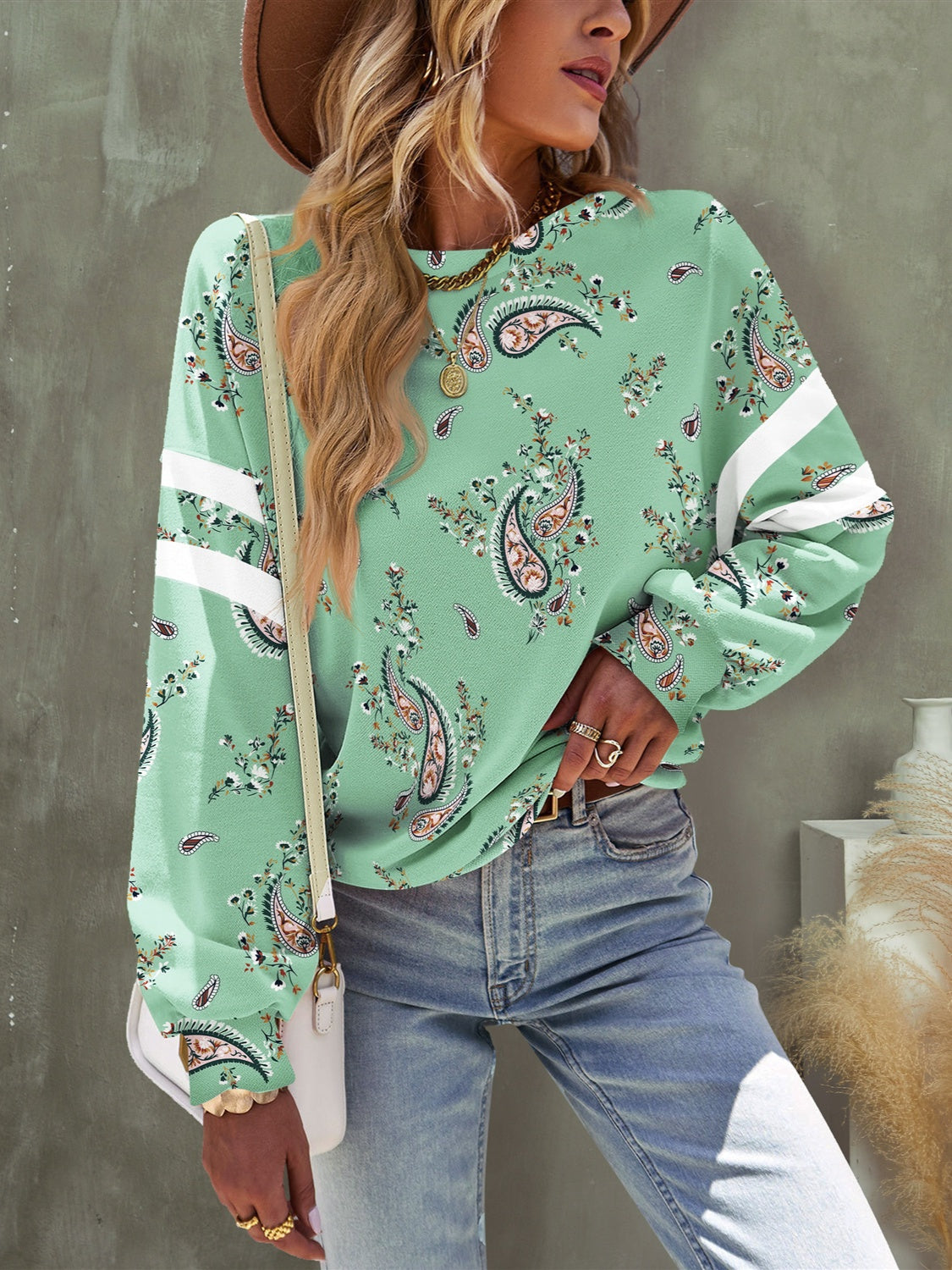 Paisley Dropped Shoulder Long Sleeve Tee