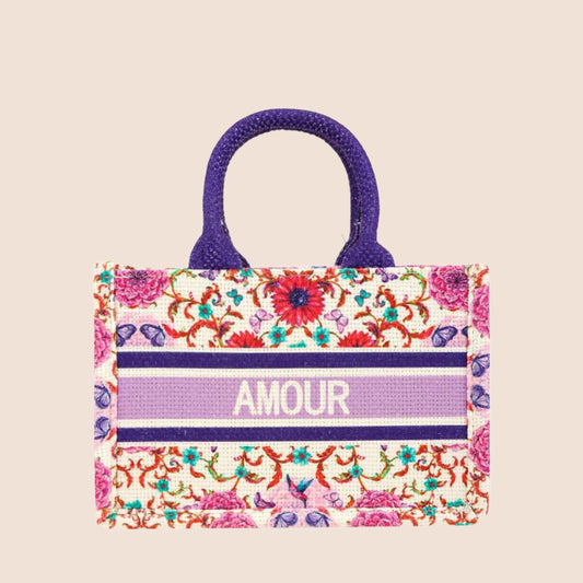 "Amour" Color-Charged Floral Small Book Tote