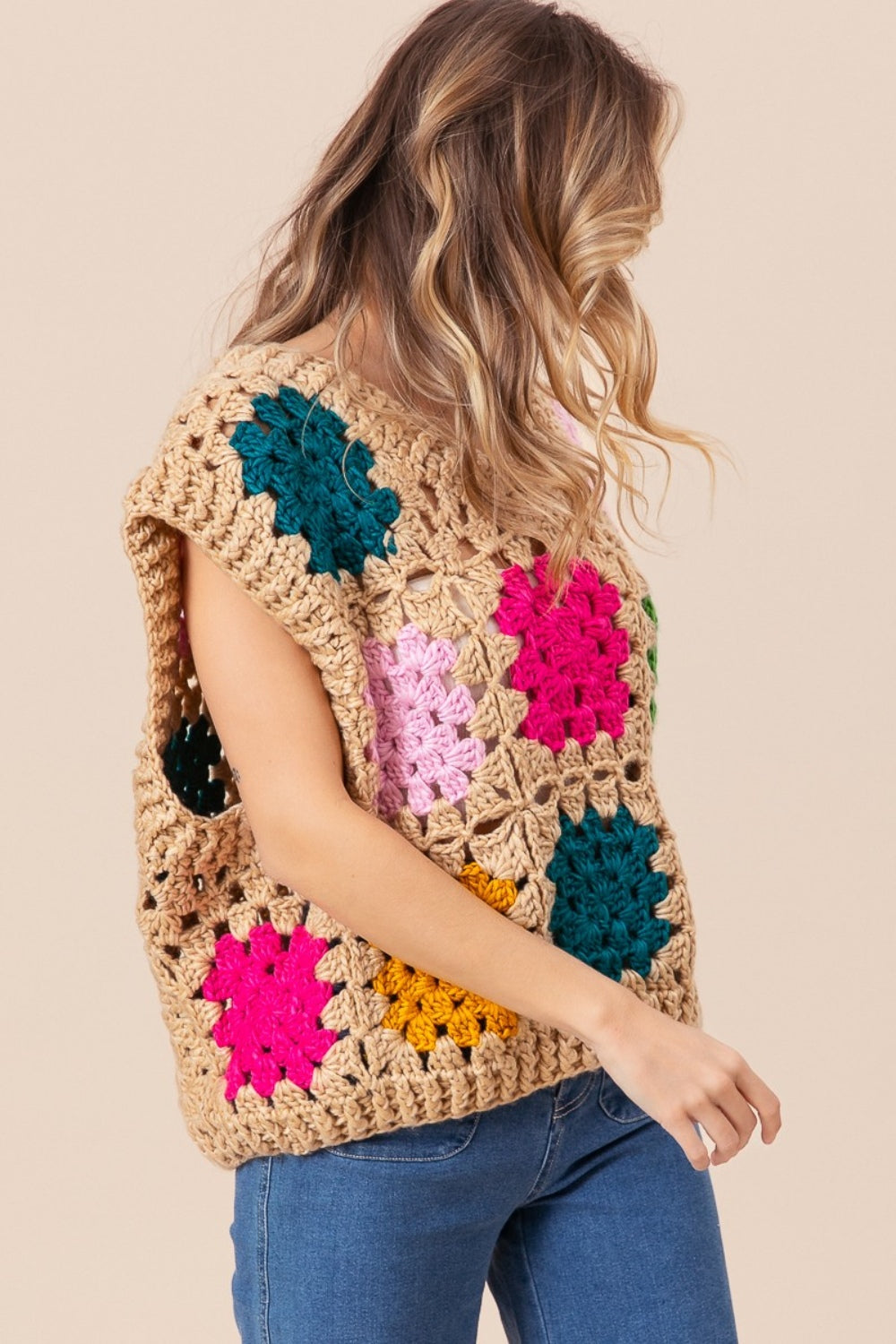 Granny Square Openwork Sweater Vest