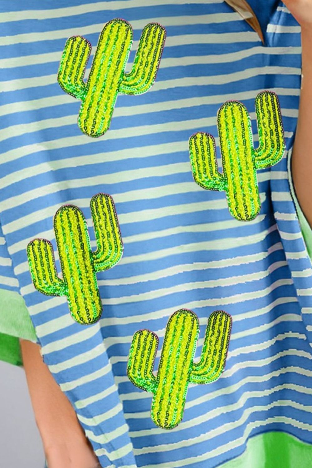 Sequin Cactus Striped Half Sleeve Tee