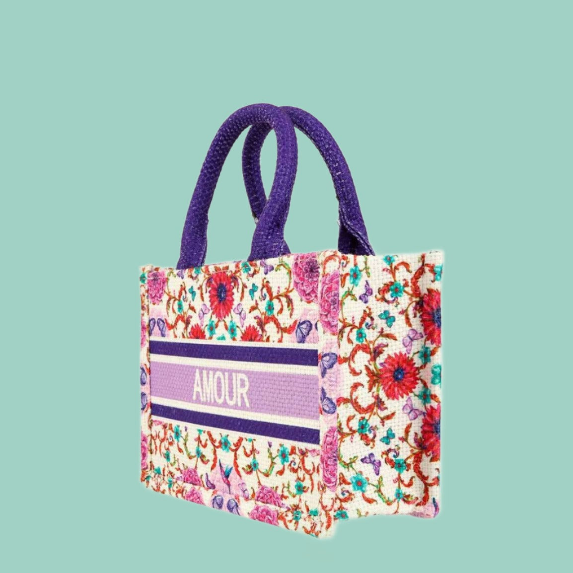 "Amour" Color-Charged Floral Small Book Tote