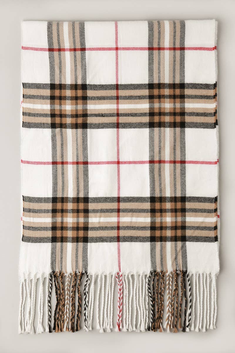 Festive Tartan Muffler Scarf in Ivory Statement New Orleans