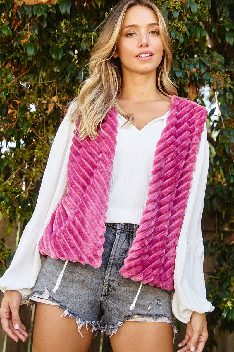 Hot Pink Faux Fur Vest - Reversible Statement New Orleans