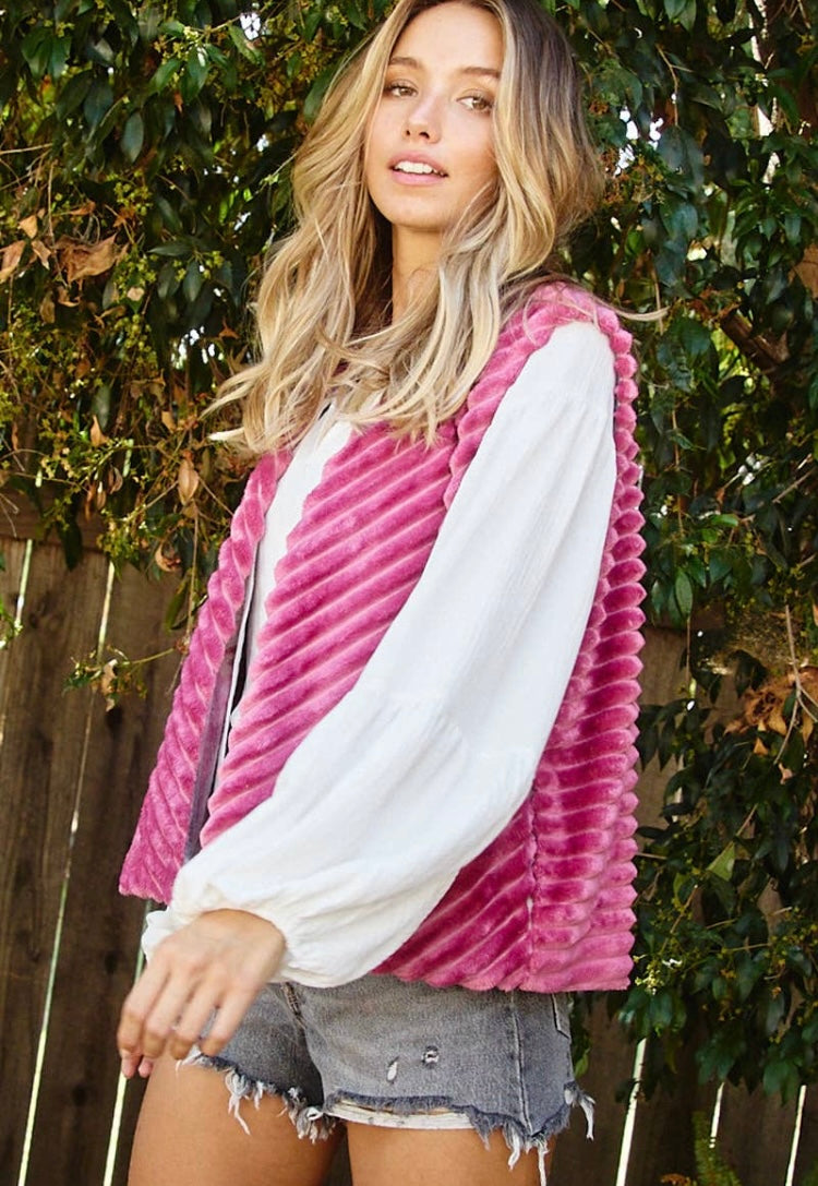 Hot Pink Faux Fur Vest - Reversible Statement New Orleans