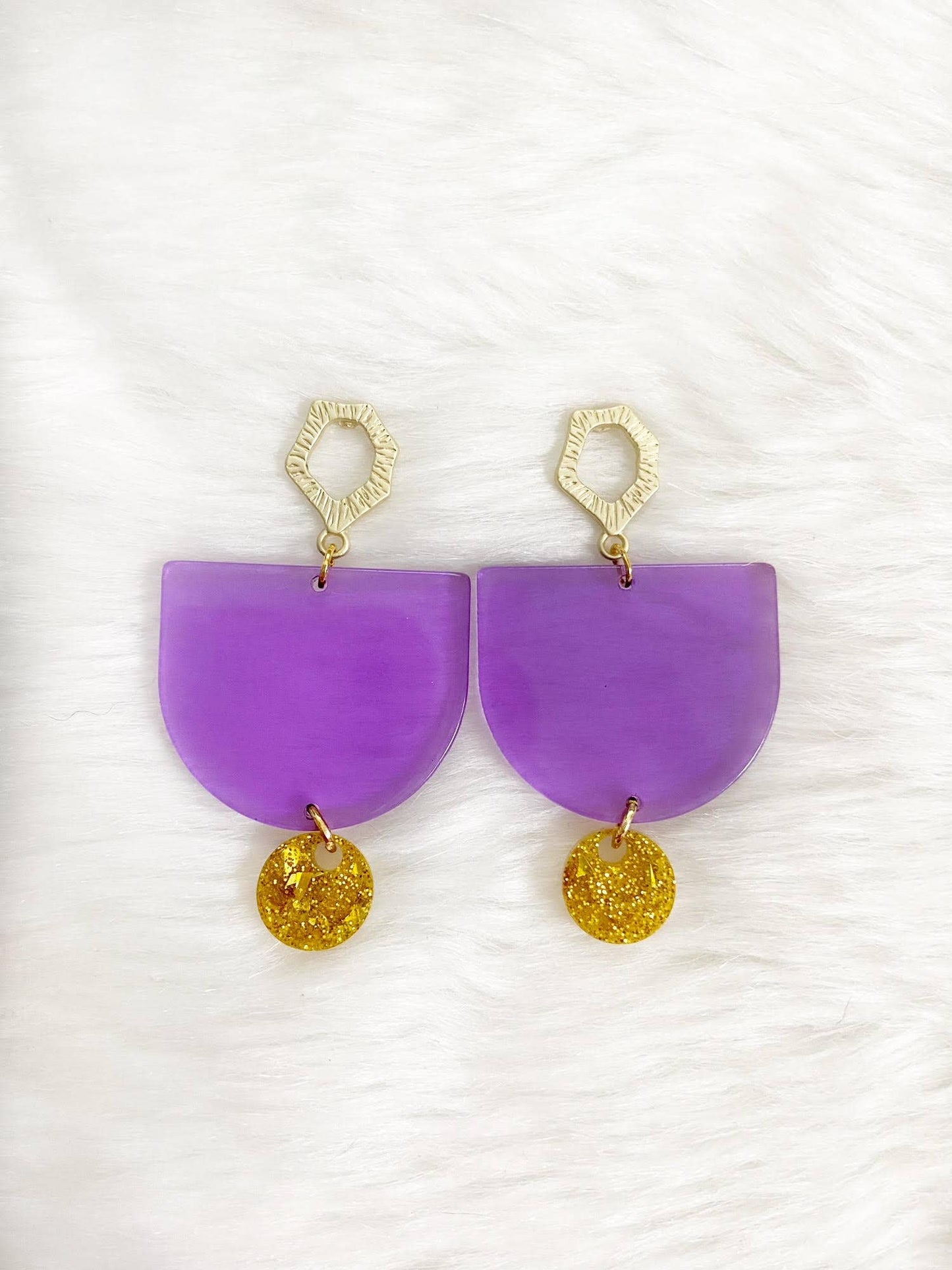 Purple & Gold Dangle Earrings Statement New Orleans