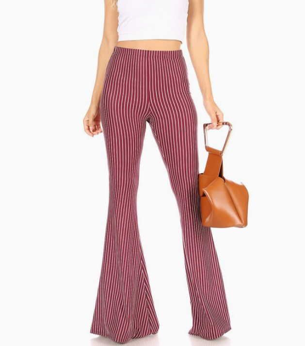 Lainey Dark Red and Ivory Striped Flare Pant