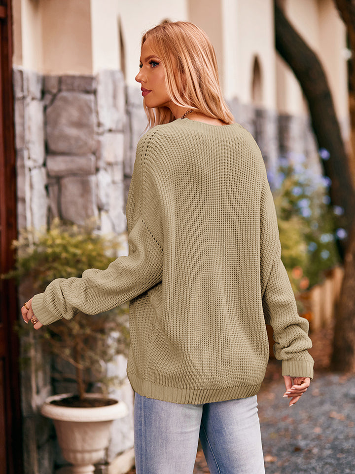 Waffle-Knit Long Sleeve Sweater Statement New Orleans