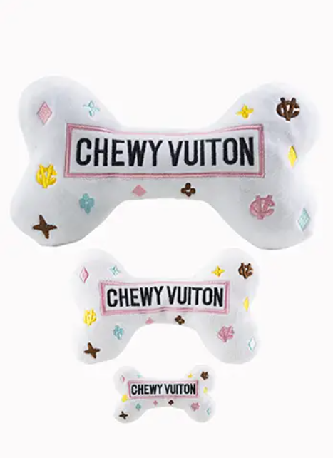 White Chewy Vuiton Bone -  Plush Dog Toy Mini/Small Statement New Orleans