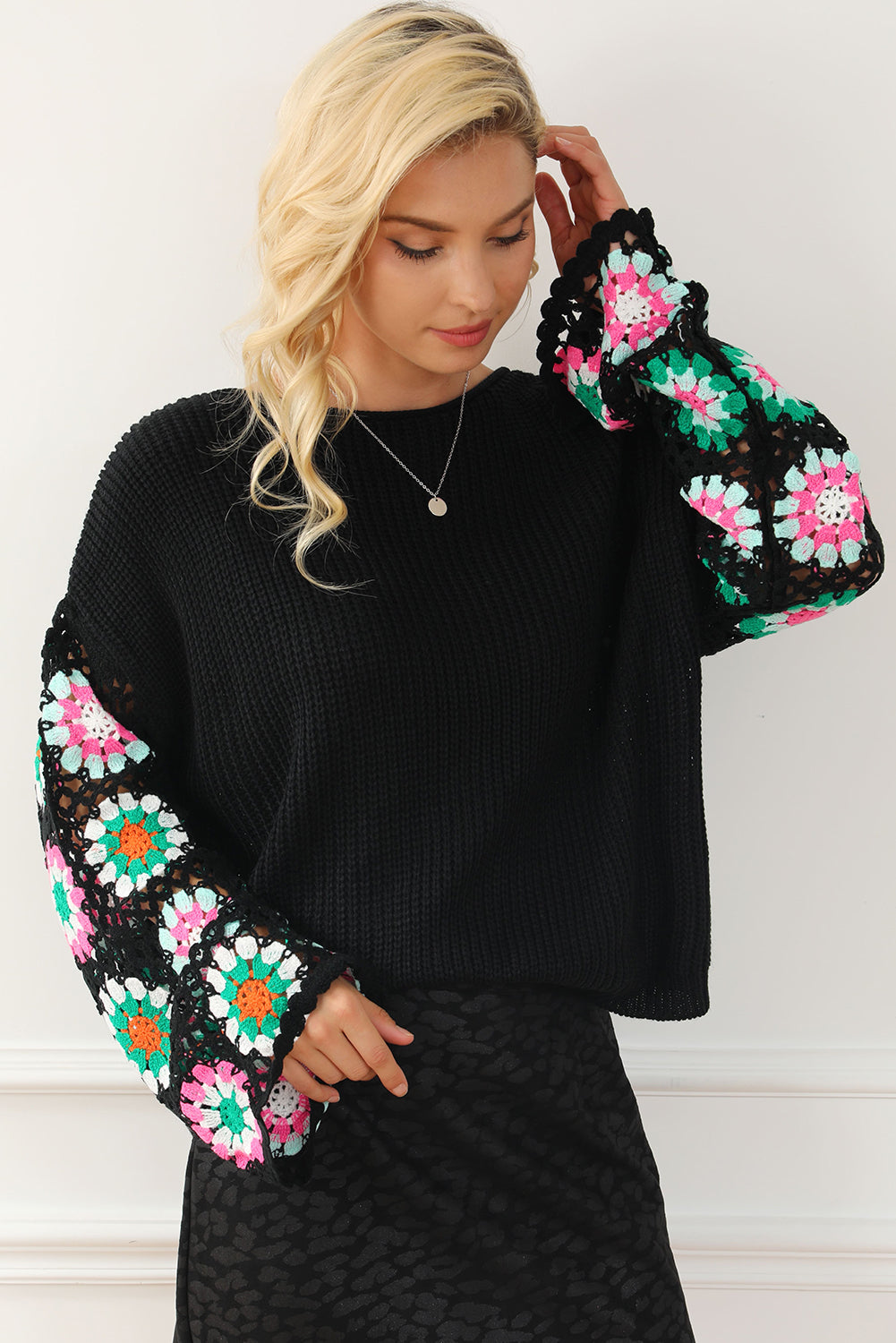 Crochet Long Sleeve Knit Top