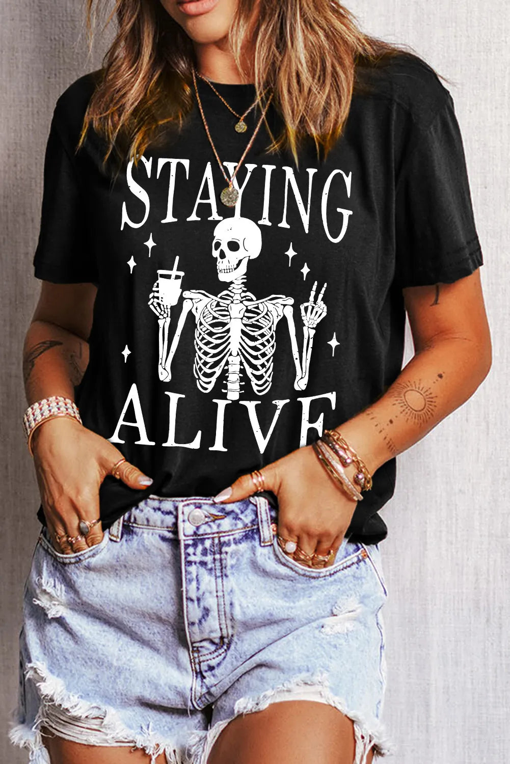 Staying Alive Round Neck Short Sleeve Tee