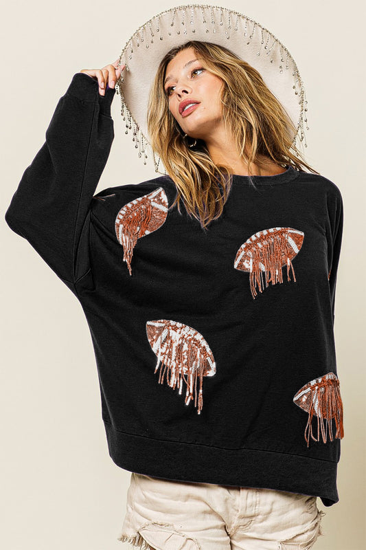 Sequin Fringe Football Sweatshirt