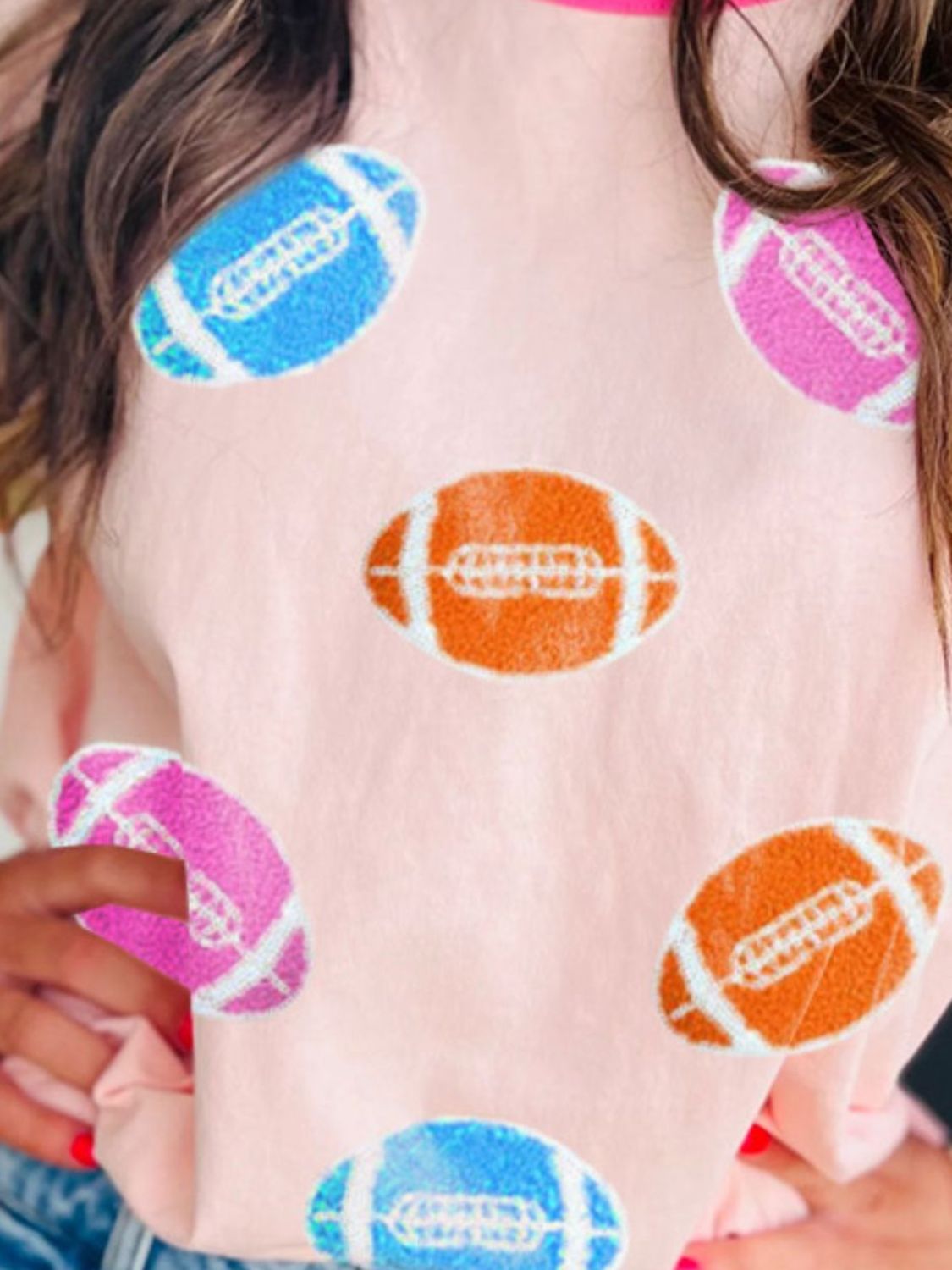 Sequin Football Colorful Half Sleeve Tee