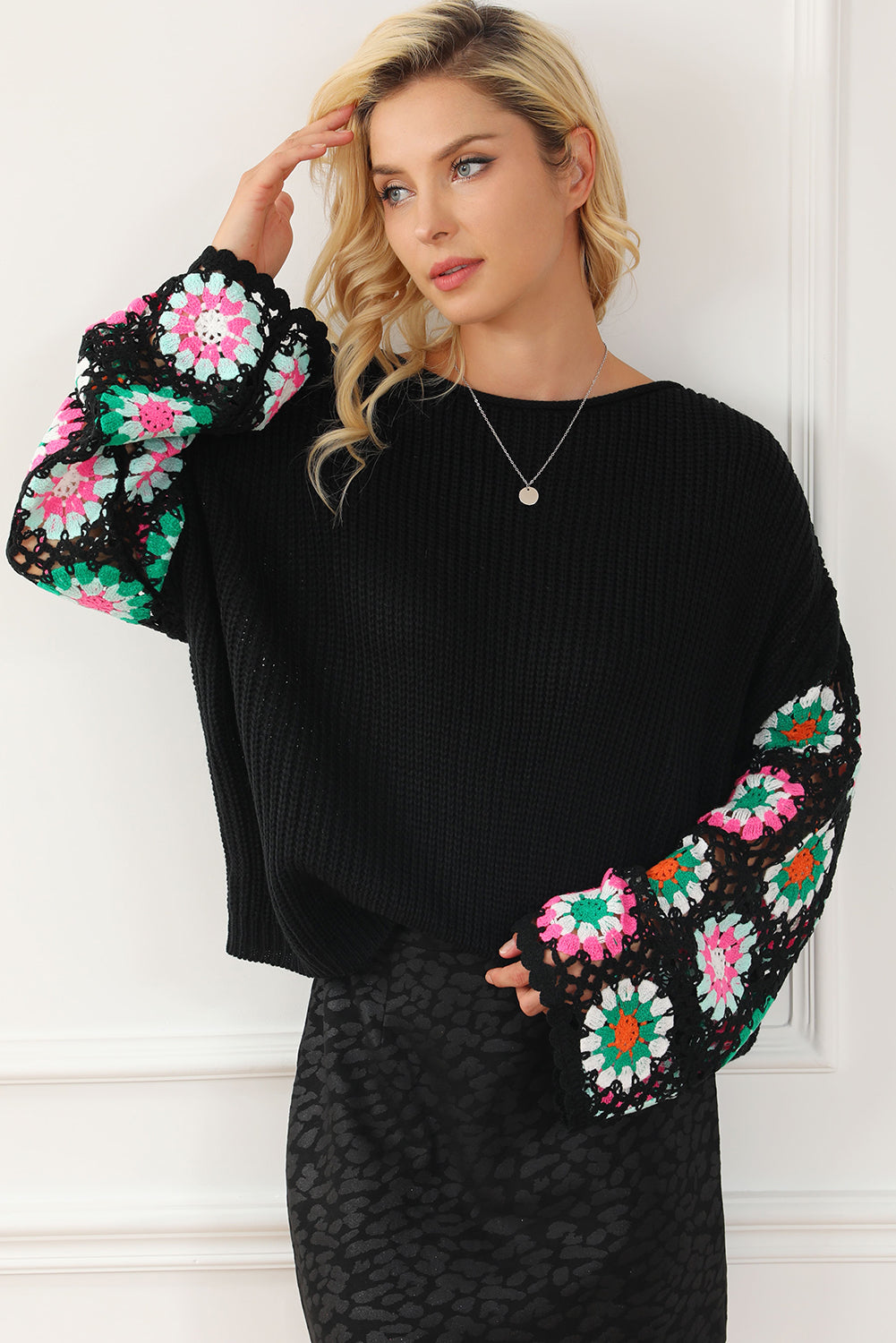 Crochet Long Sleeve Knit Top