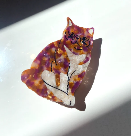 Hand-painted Exotic Tabby Cat Barrette Hair Clip