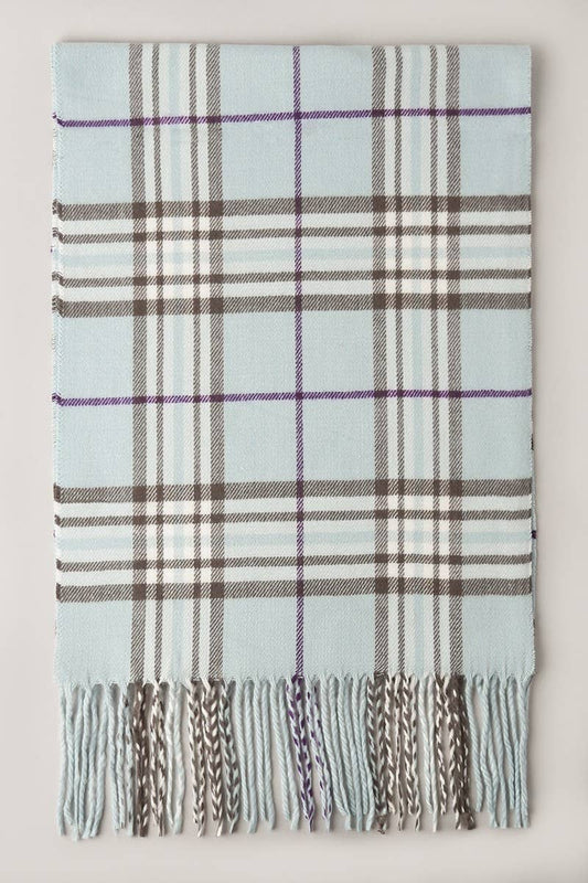 Cashmere Touch Tartan Muffler Scarf l Pale Blue - Statementnola