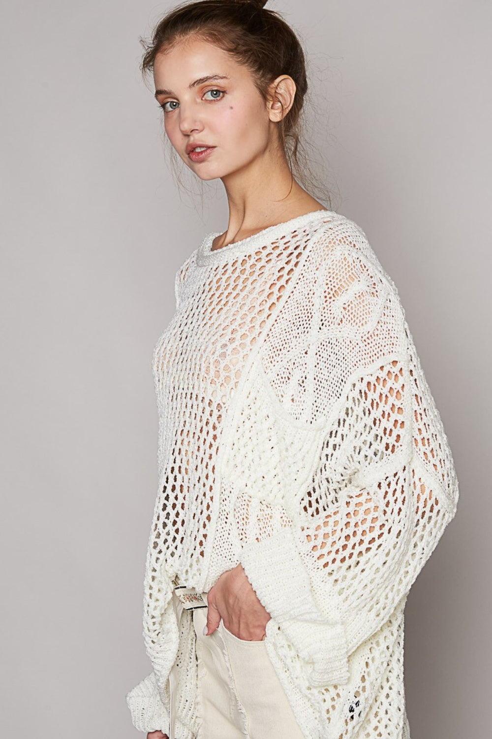 Openwork Long Sleeve Knit Cover Up