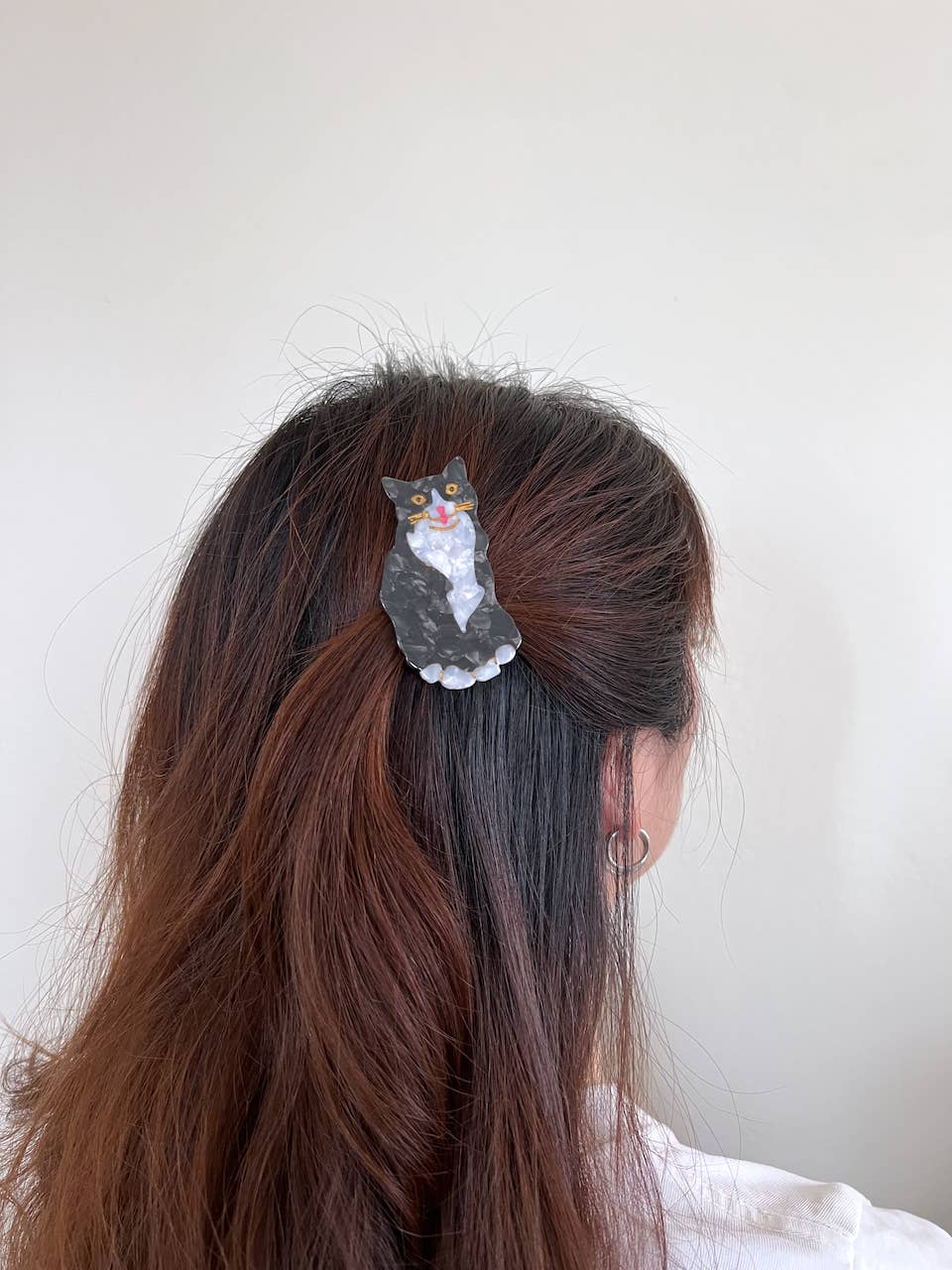 Hand-painted Tuxedo Cat Barrette Hair Clip