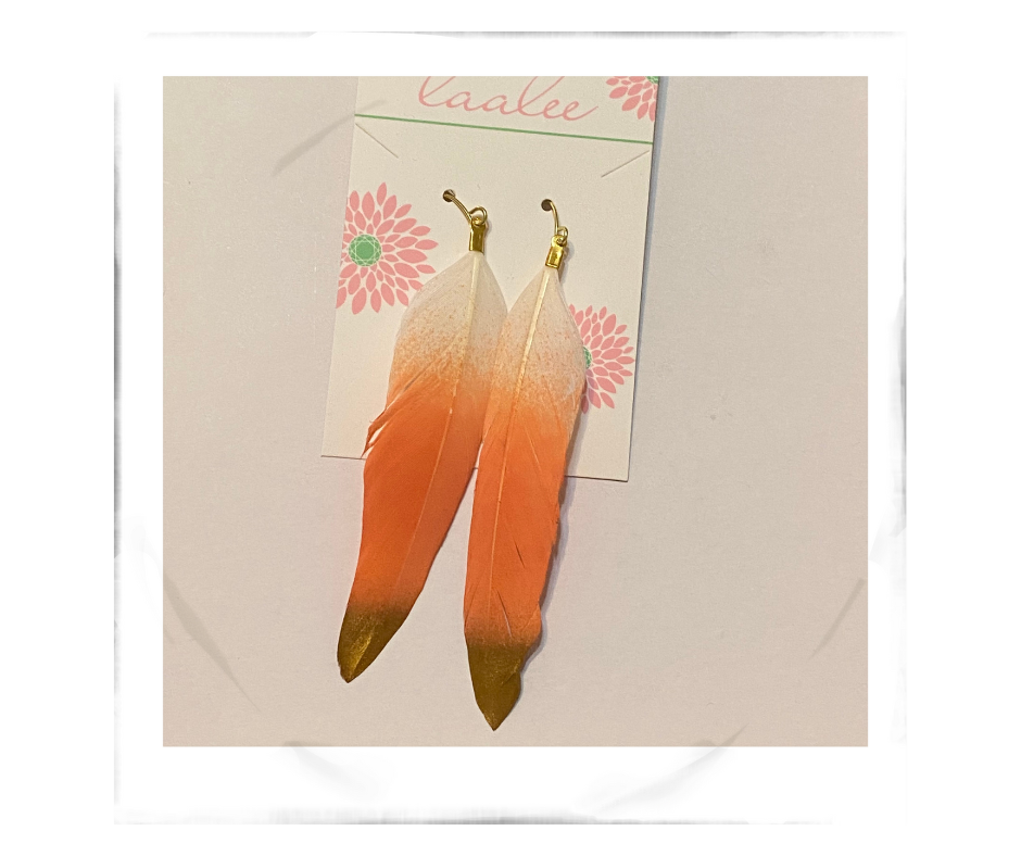 Orange Feather Earrings Gold Dipped - Statementnola