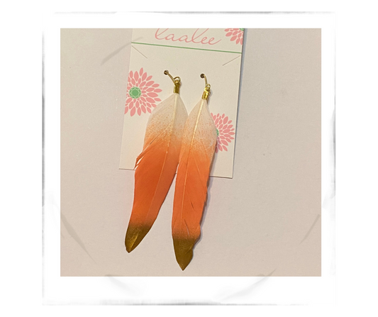 Orange Feather Earrings Gold Dipped - Statementnola