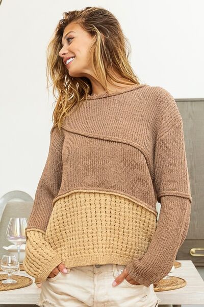 Textured Color Contrast Sweater